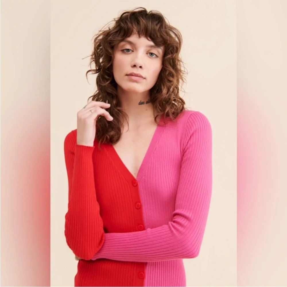Anthropologie Red and Pink Long Sleeve Dress - Picture 3 of 5